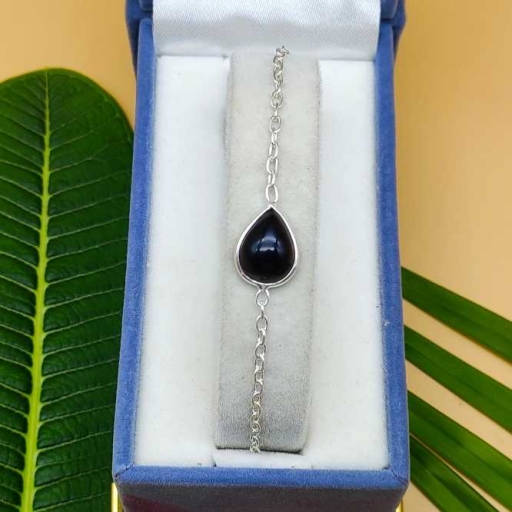 925 Sterling Silver Handmade Black Onyx Gemstone  Chain Bracelet