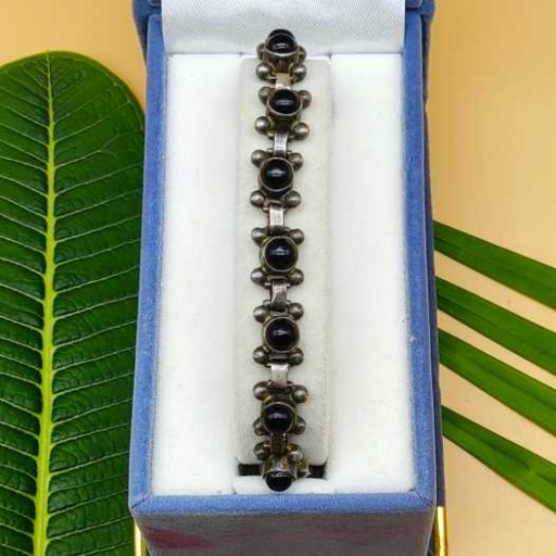 Black Onyx Gemstone Handmade 925 Sterling Silver Tribal Bracelet