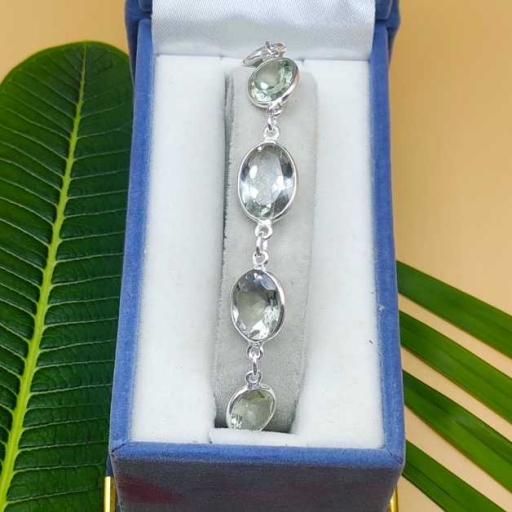 925 Sterling Silver Designer Faceted Crystal Quartz Gemstone Handmade Bracelet