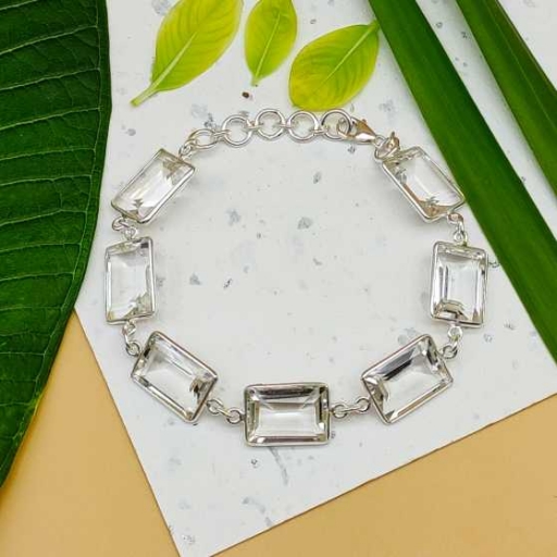 Faceted Crystal Gemstone 925 Silver Bracelet