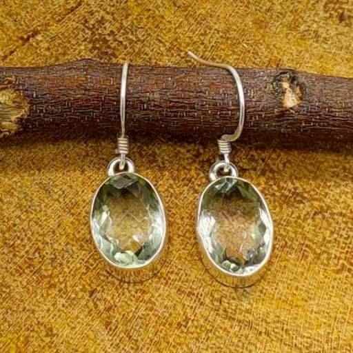 Faceted Natural Green Amethyst Handmade 925 Sterling Silver Earring
