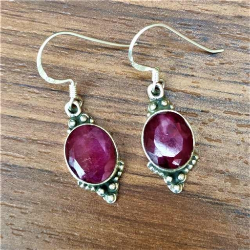 Faceted Dyed Ruby Gemstone Handmade 925 Sterling  Silver Gift Item Earring