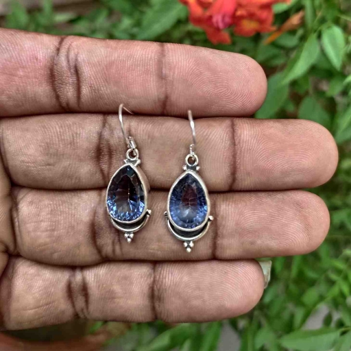 925 Sterling Silver Blue Mystic Topaz Trendy Gemstone Earring Gift For Her