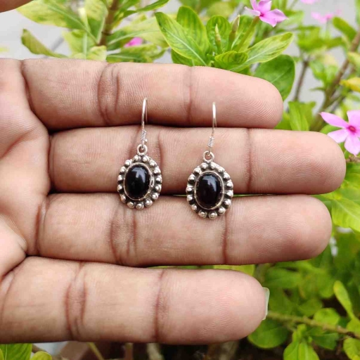 Black Onyx Cabochon  Sterling Silver Handmade Fine Earning  For Her