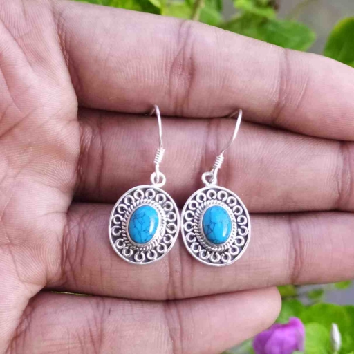 925 Sterling Silver Turquoise Gemstone Solid Design Hot Selling Party Wear Earing