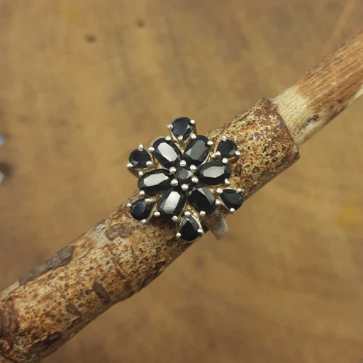 Faceted Black Onyx Gemstone Designer 925 Sterling Silver Handmade Claw Ring