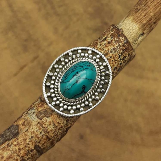 925 Sterling Silver Handmade Tibetian Turquoise Gemstone Bohemian Ring For Her