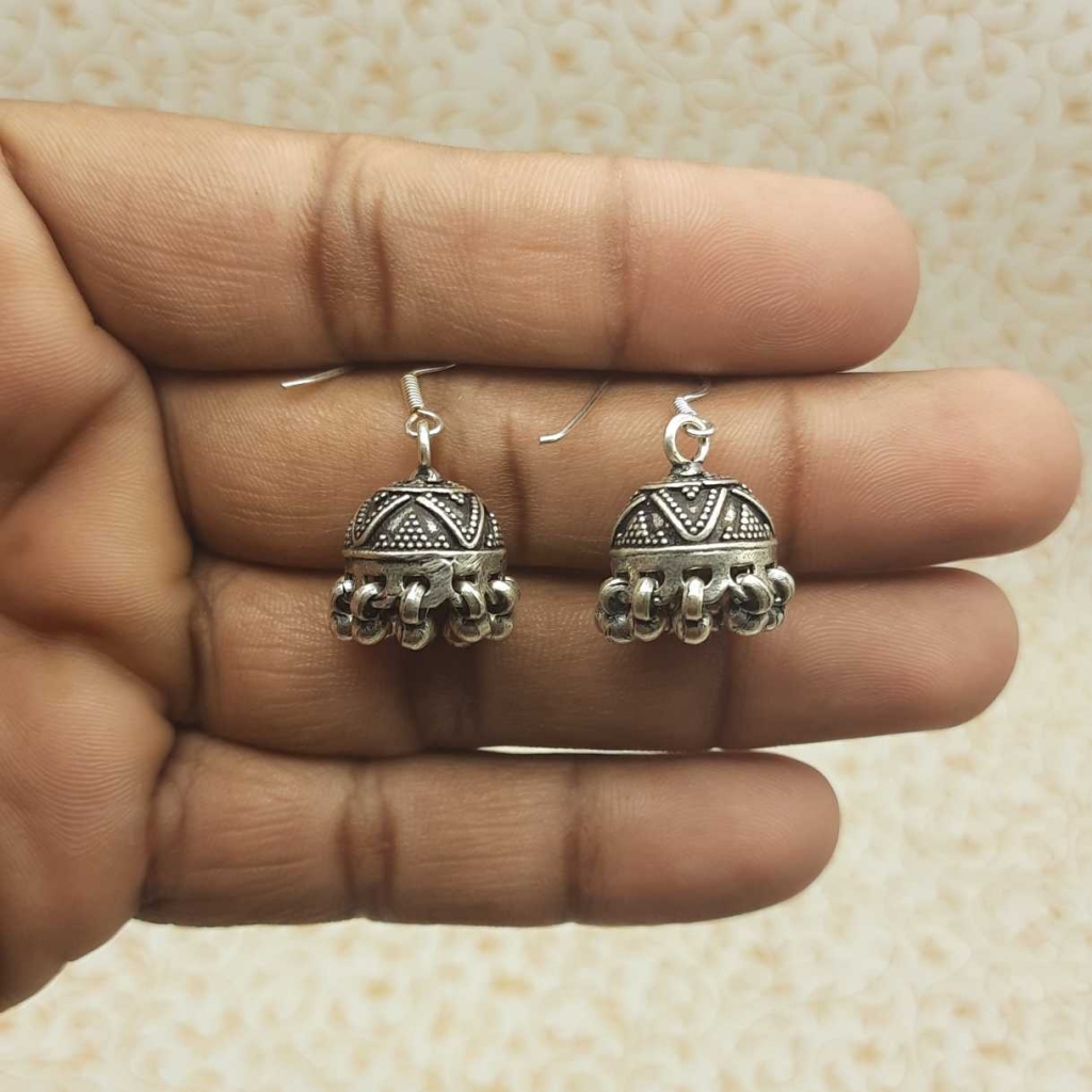 925 Sterling Silver Indian Jewelry Handmade Oxidized Jhumki Earring for girls