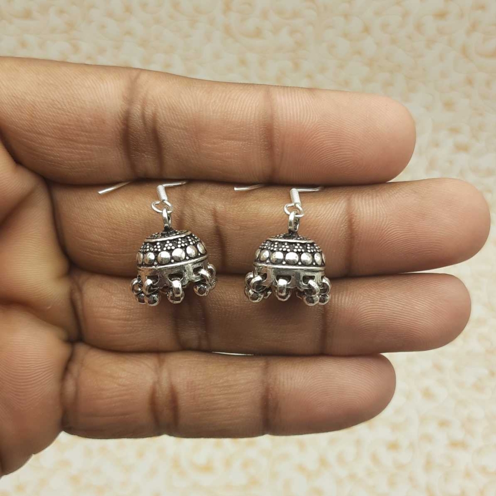 925 Sterling Silver Indian Handwork Jhumki Earrings For Women's