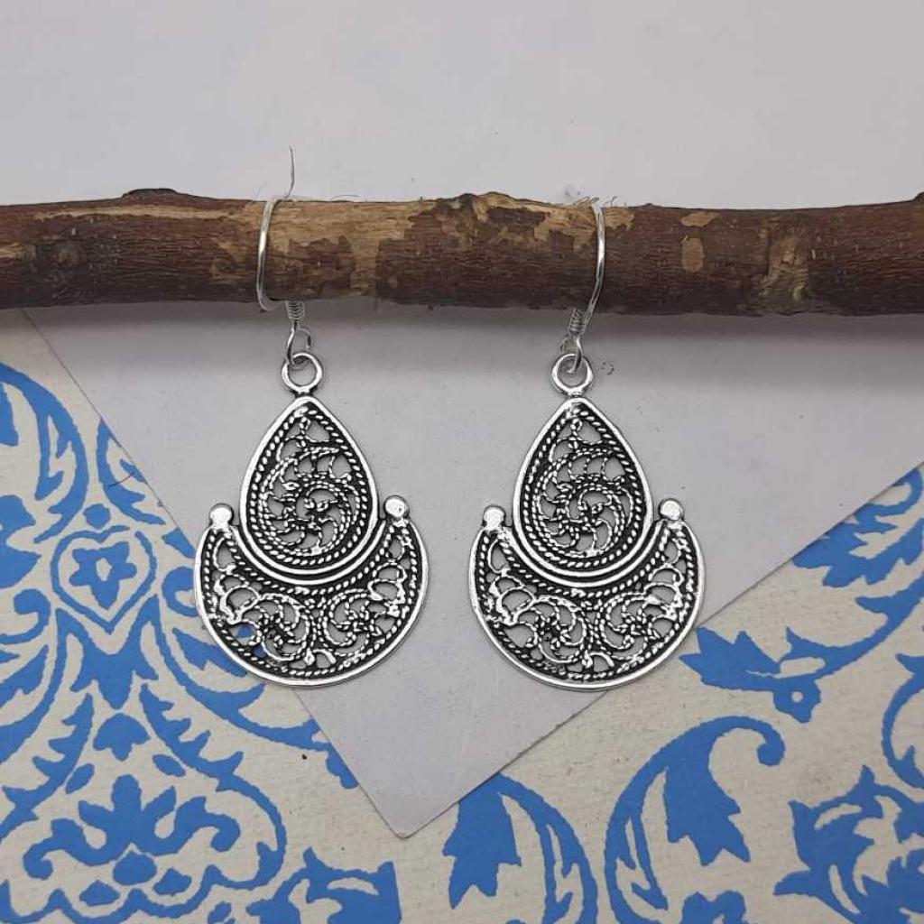925 Sterling Silver Diya Jali Work Design Authentic Earring For Her
