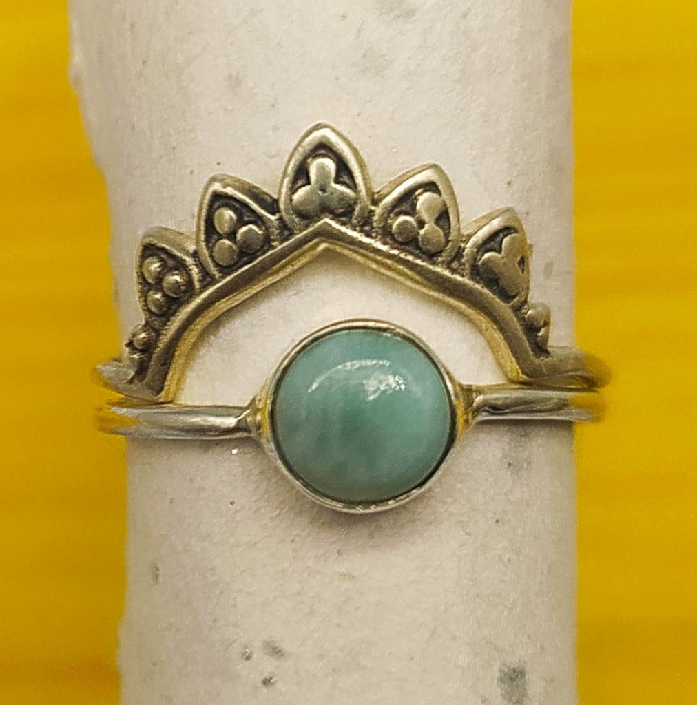 925 Sterling Silver Handcrafted Dainty Larimar Gemstone Boho Stacking Ring