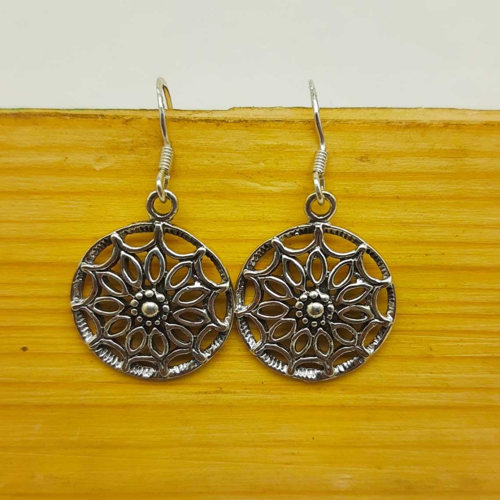 925 Sterling Silver Flower Shape Wheels Shape Earring Jewelry