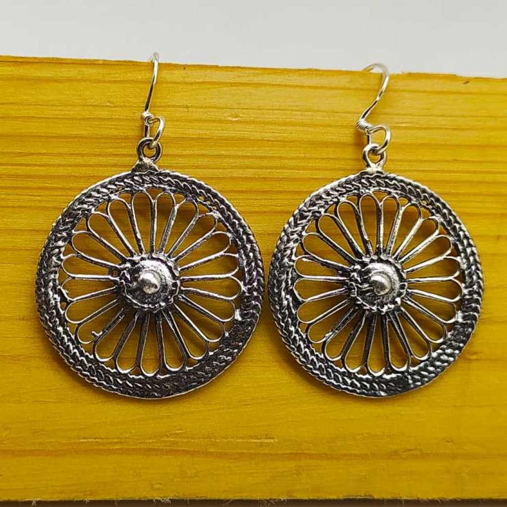925 Sterling Silver Wheels Shape Handmade Earring Jewelry