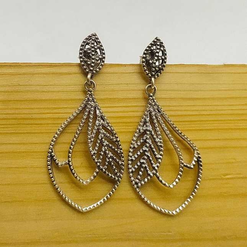 925 Sterling Silver Handmade Leaf Design Earring Jewelry
