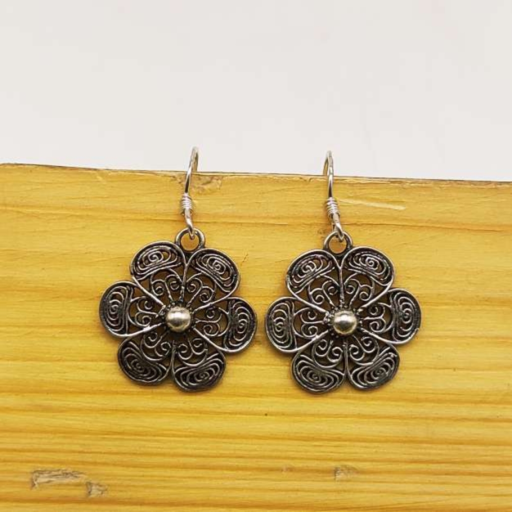 925 Sterling Silver Flower Shape Boho Earring Jewelry