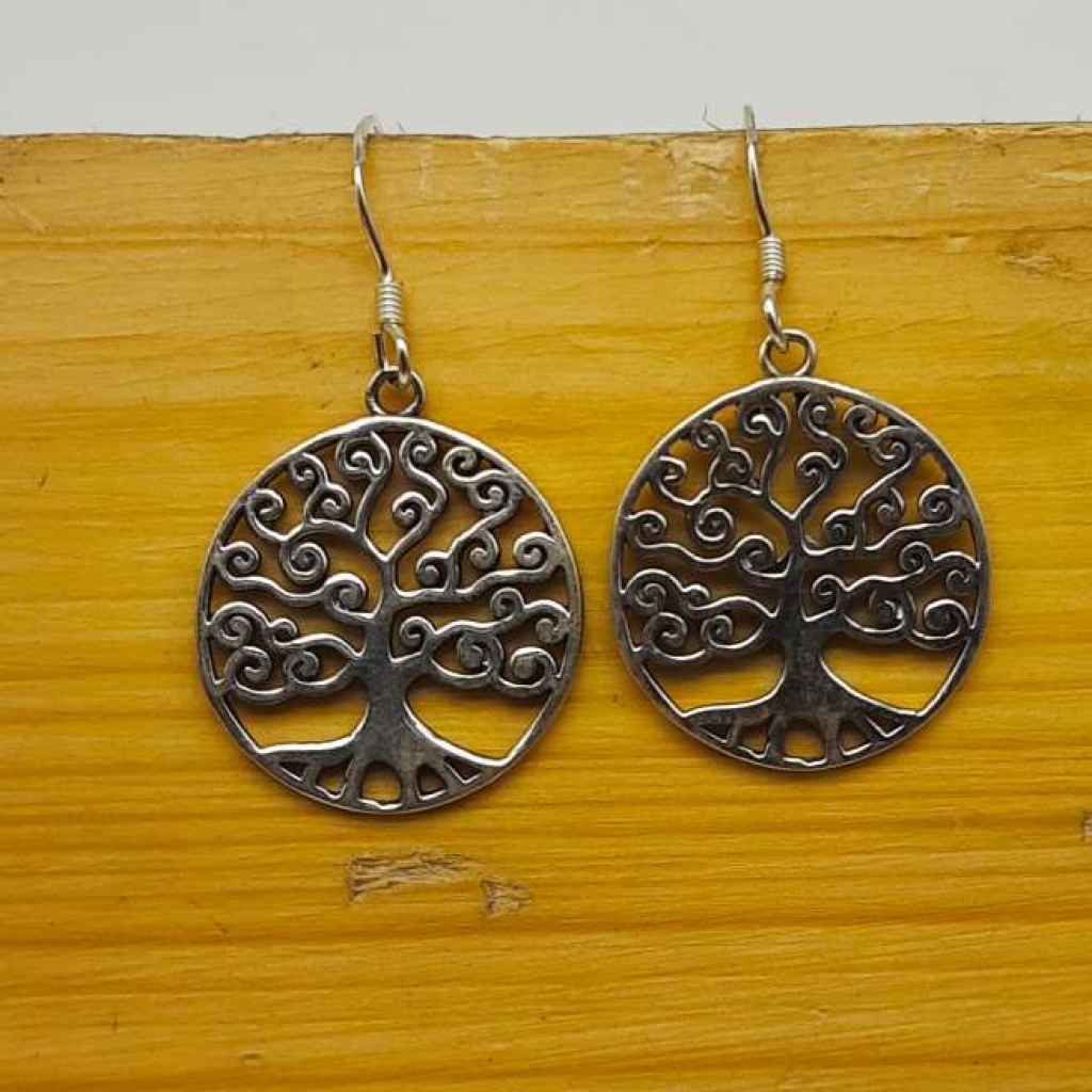 925 Sterling Silver Round Shape Tree Tree Of Life Earring