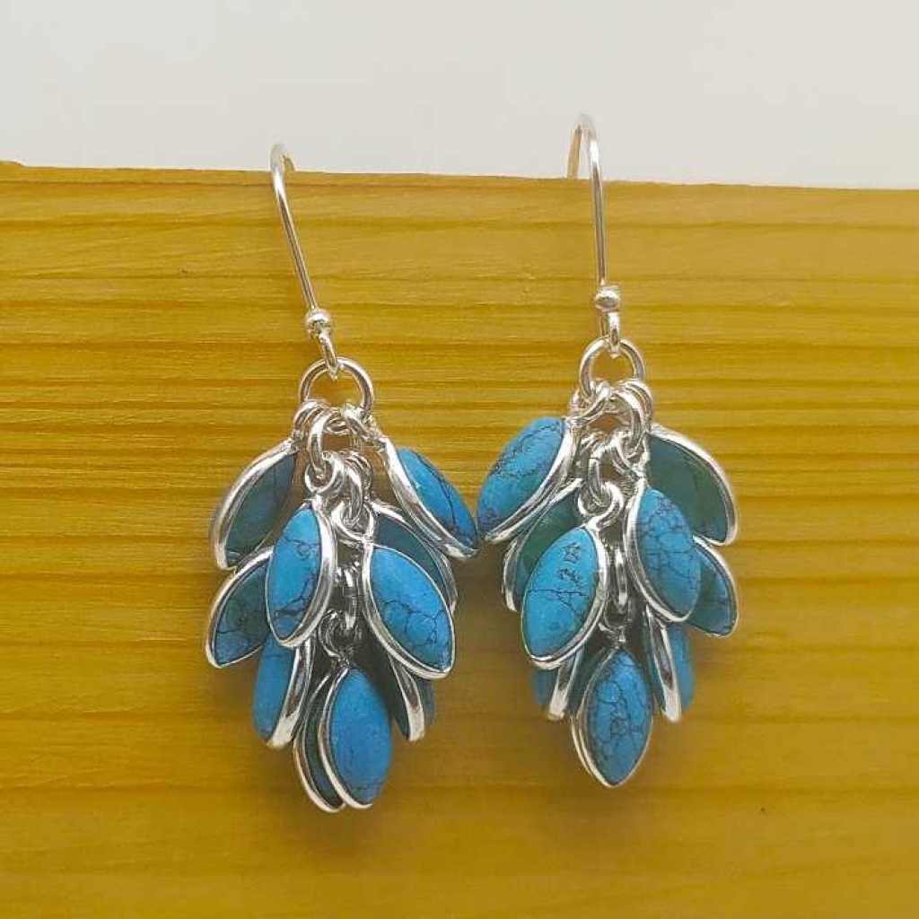 925 Sterling Silver Turquoise Gemstone Grape Bunch Earring
