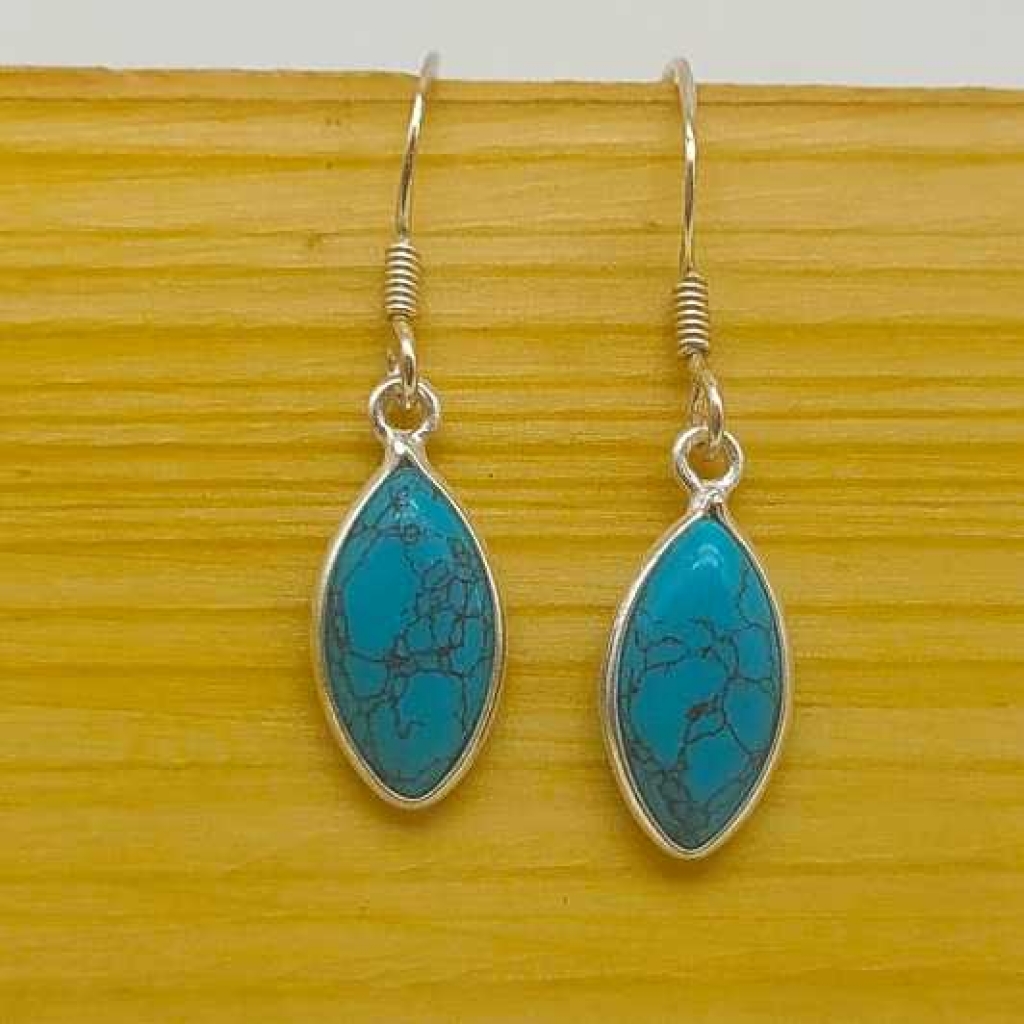 925 Sterling Silver Turquoise Marquis Shape Gemstone Earring