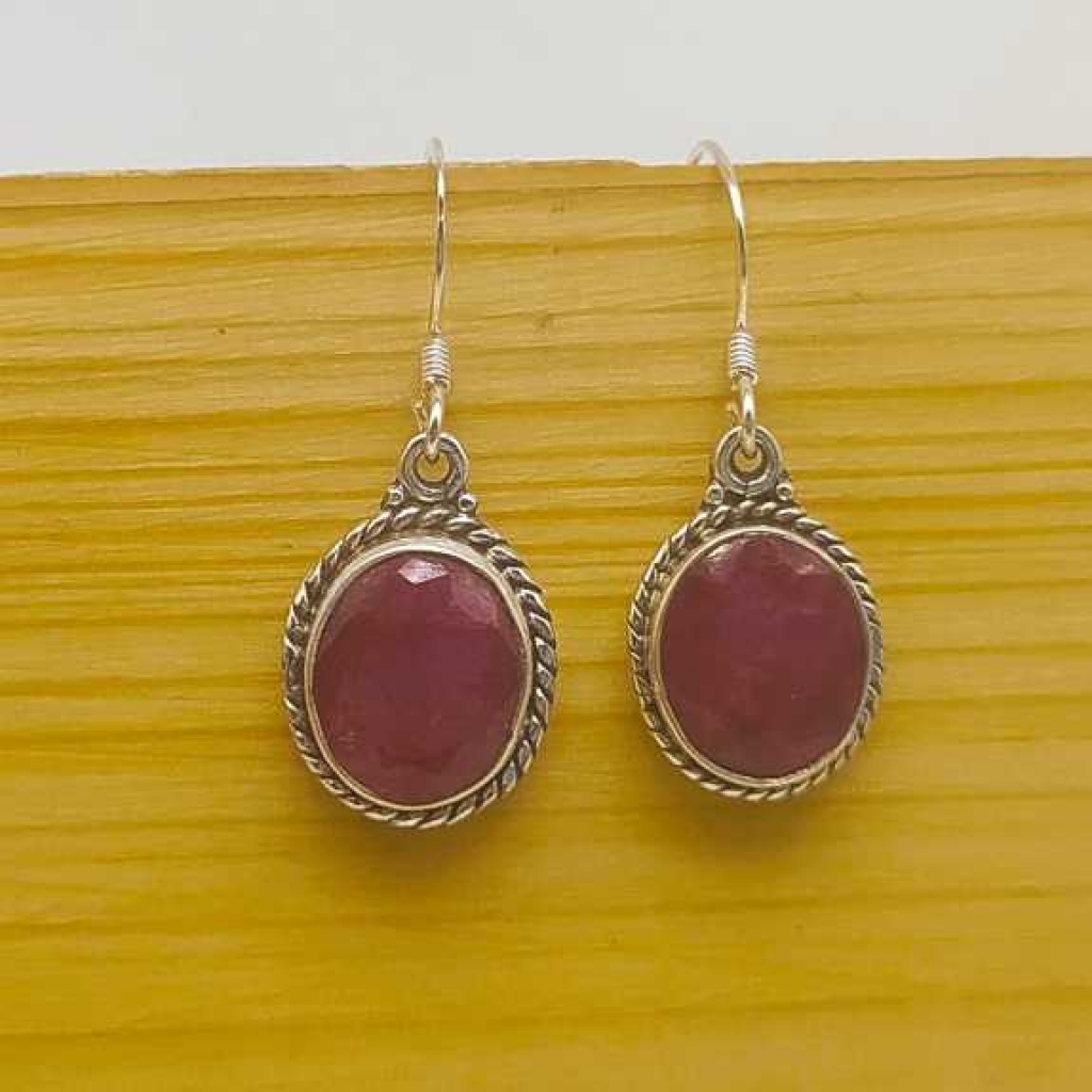 925 Sterling Silver Ruby Round Shape Gemstone Handmade Earring