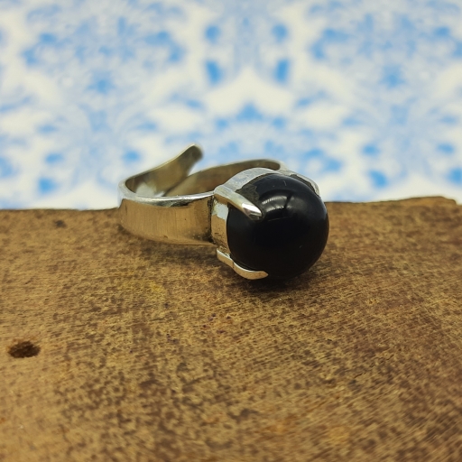 925 Sterling Silver Adjustable Solid Bohemian Ring With Black Onyx Gemstone