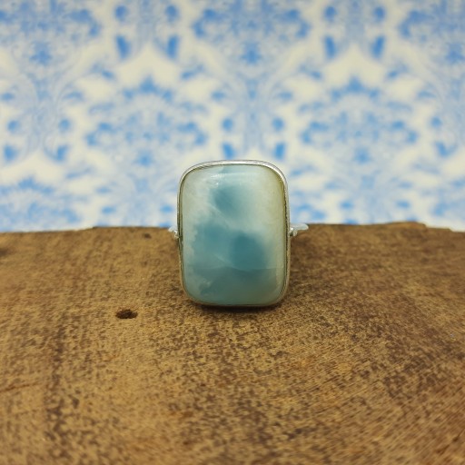 Handcrafted Dainty 925 Silver Ring With Larimar Cabochon Gemstone