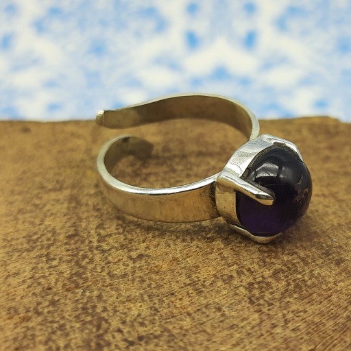 Hot Selling 925 Silver Simple Amethyst Gemstone Adjustable Gift Item Ring
