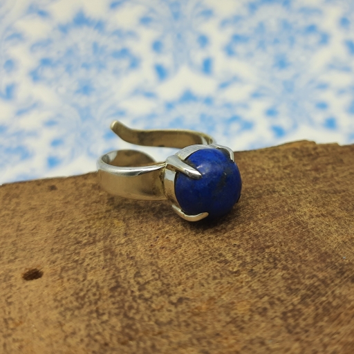 Natural Lapis Lazuli Bohemian Handcrafted 925 Sterling Silver Adjustable Ring